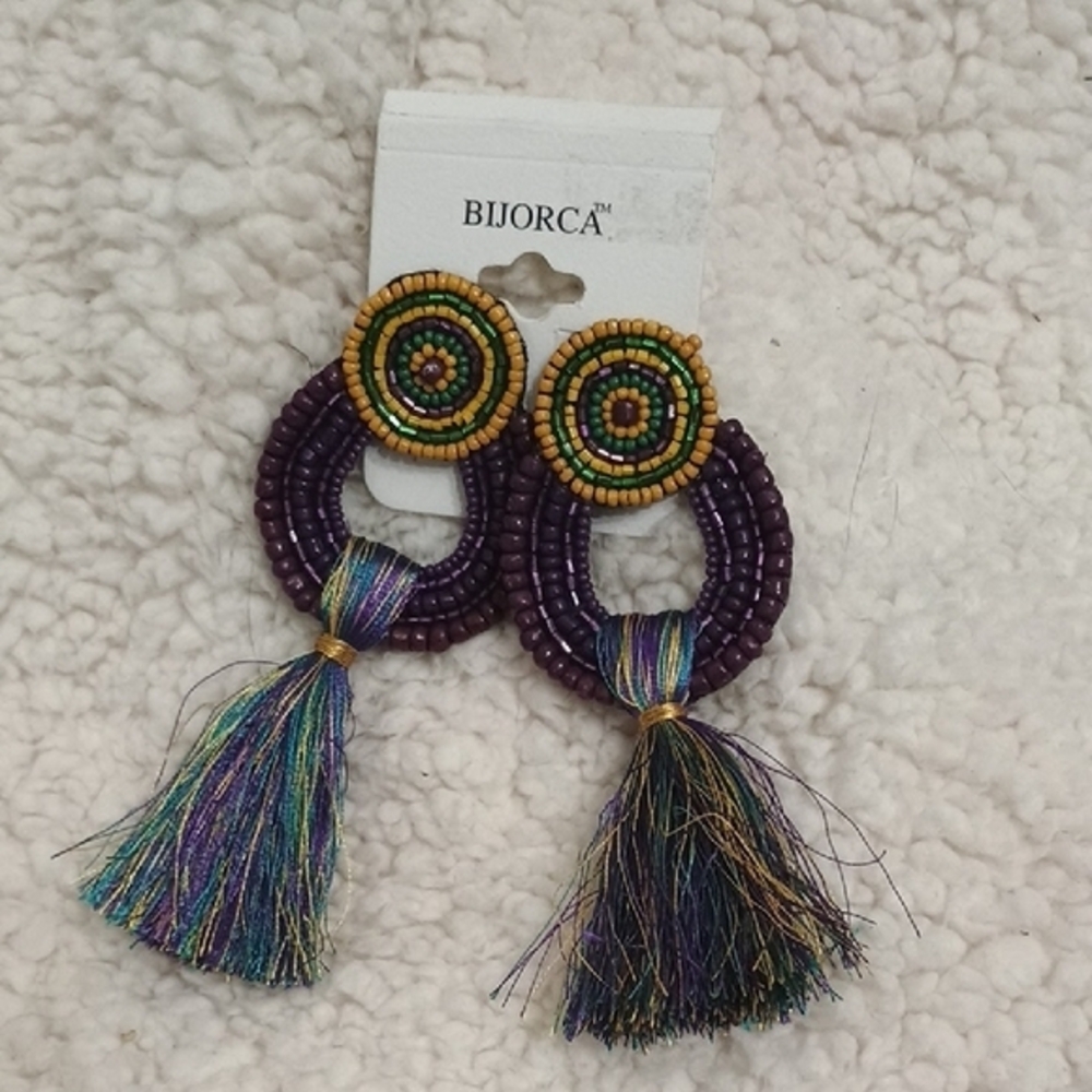 Multicolor Beaded Tassel Earrings